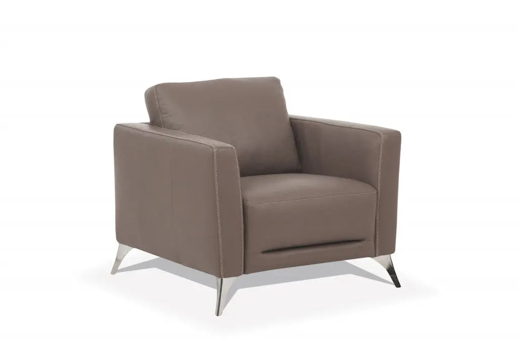 35" Taupe and Black Genuine Leather Arm Chair Homeroots Living Room
