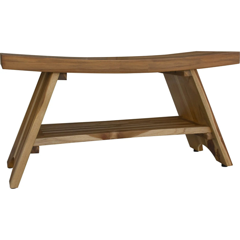 35" Teak Rectangular Shower Outdoor Bench With Shelf In Natural Finish Homeroots Bed & Bath