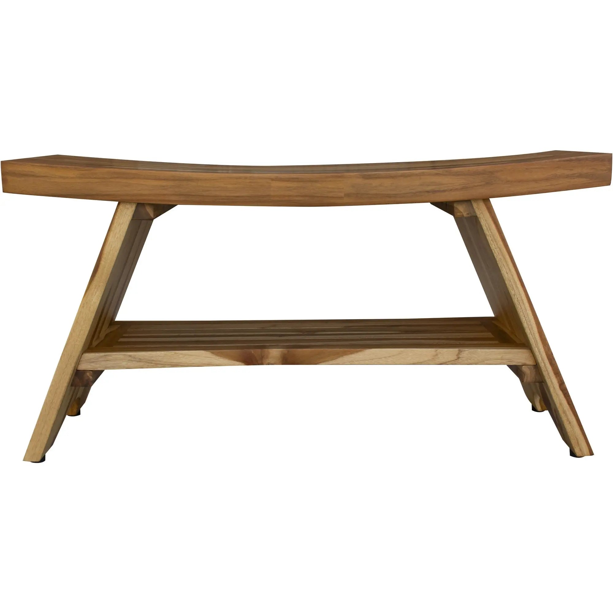 35" Teak Rectangular Shower Outdoor Bench With Shelf In Natural Finish Homeroots Bed & Bath