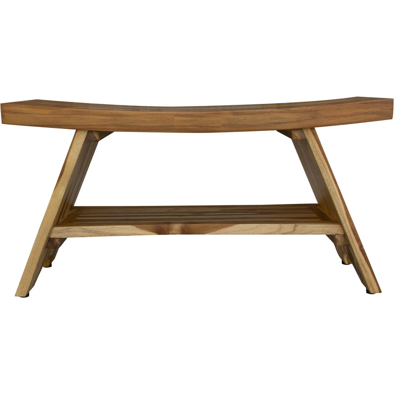 35" Teak Rectangular Shower Outdoor Bench With Shelf In Natural Finish Homeroots Bed & Bath