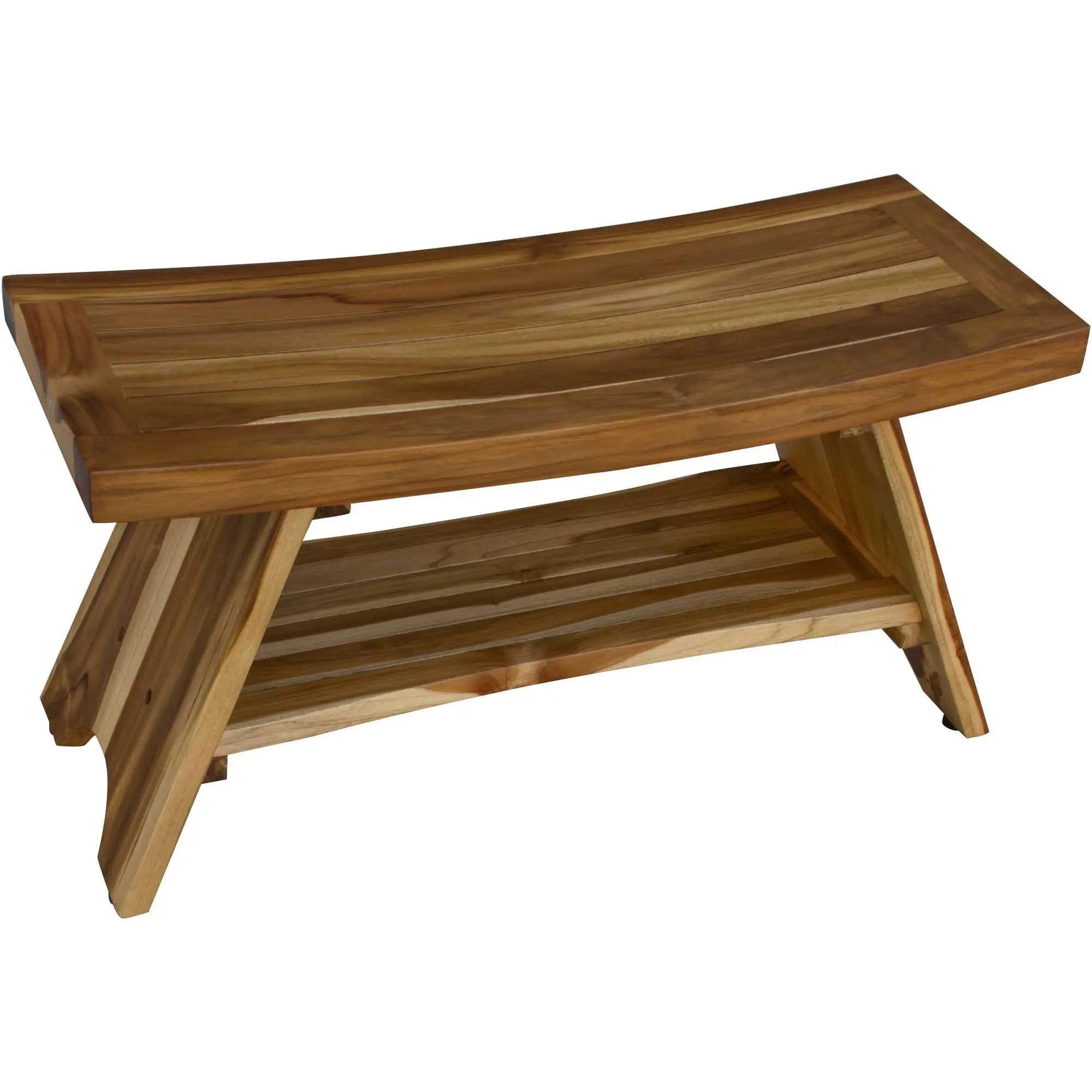 35" Teak Rectangular Shower Outdoor Bench With Shelf In Natural Finish Homeroots Bed & Bath