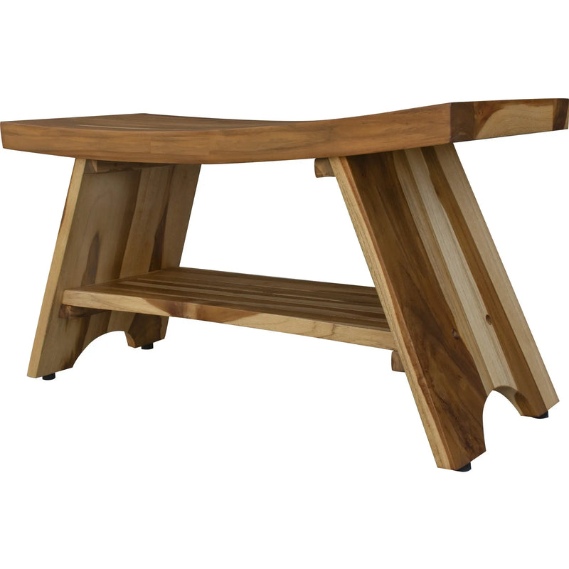 35" Teak Rectangular Shower Outdoor Bench With Shelf In Natural Finish Homeroots Bed & Bath