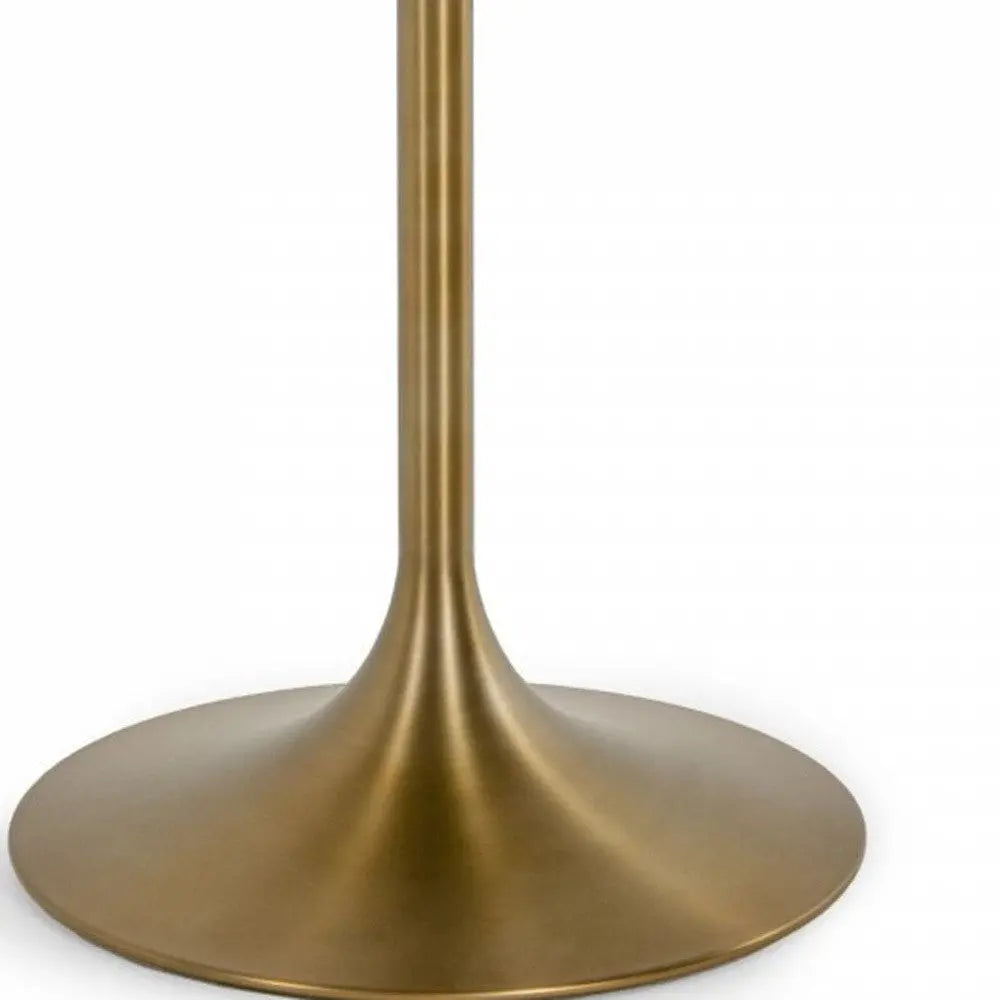 35" White And Gold Rounded Marble And Metal Dining Table Homeroots Kitchen & Dining