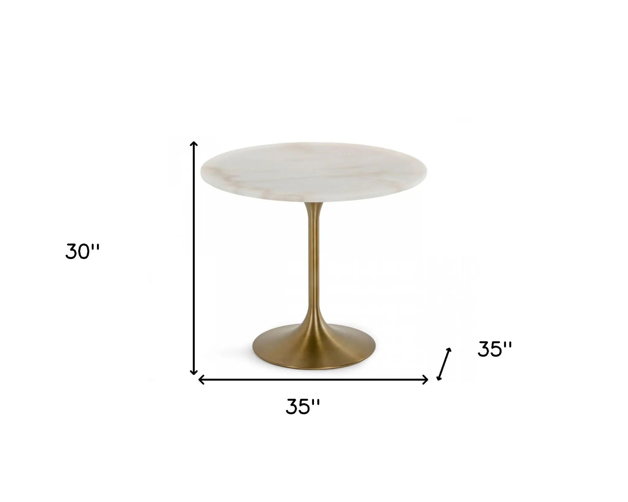 35" White And Gold Rounded Marble And Metal Dining Table Homeroots Kitchen & Dining