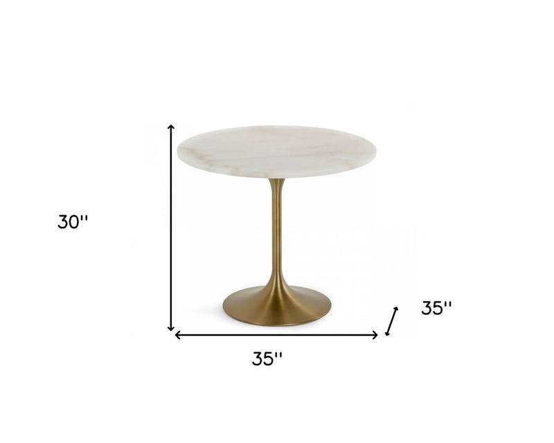 35" White And Gold Rounded Marble And Metal Dining Table Homeroots Kitchen & Dining