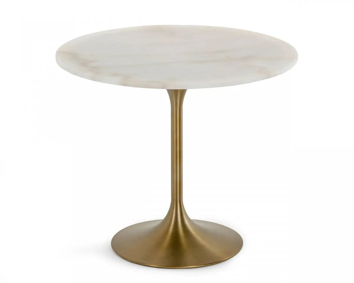 35" White And Gold Rounded Marble And Metal Dining Table Homeroots Kitchen & Dining
