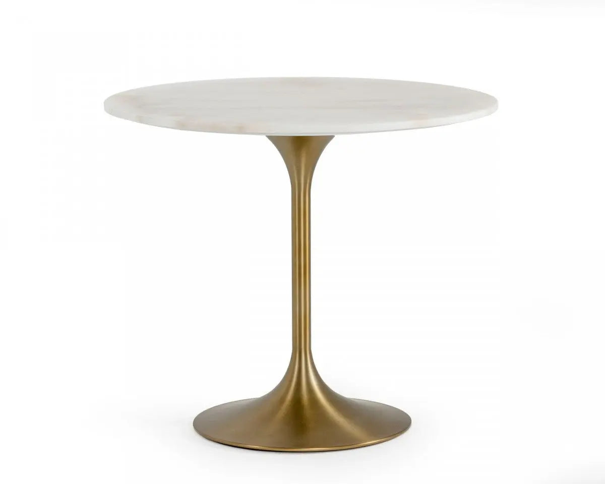 35" White And Gold Rounded Marble And Metal Dining Table Homeroots Kitchen & Dining