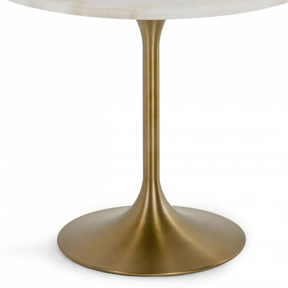 35" White And Gold Rounded Marble And Metal Dining Table Homeroots Kitchen & Dining