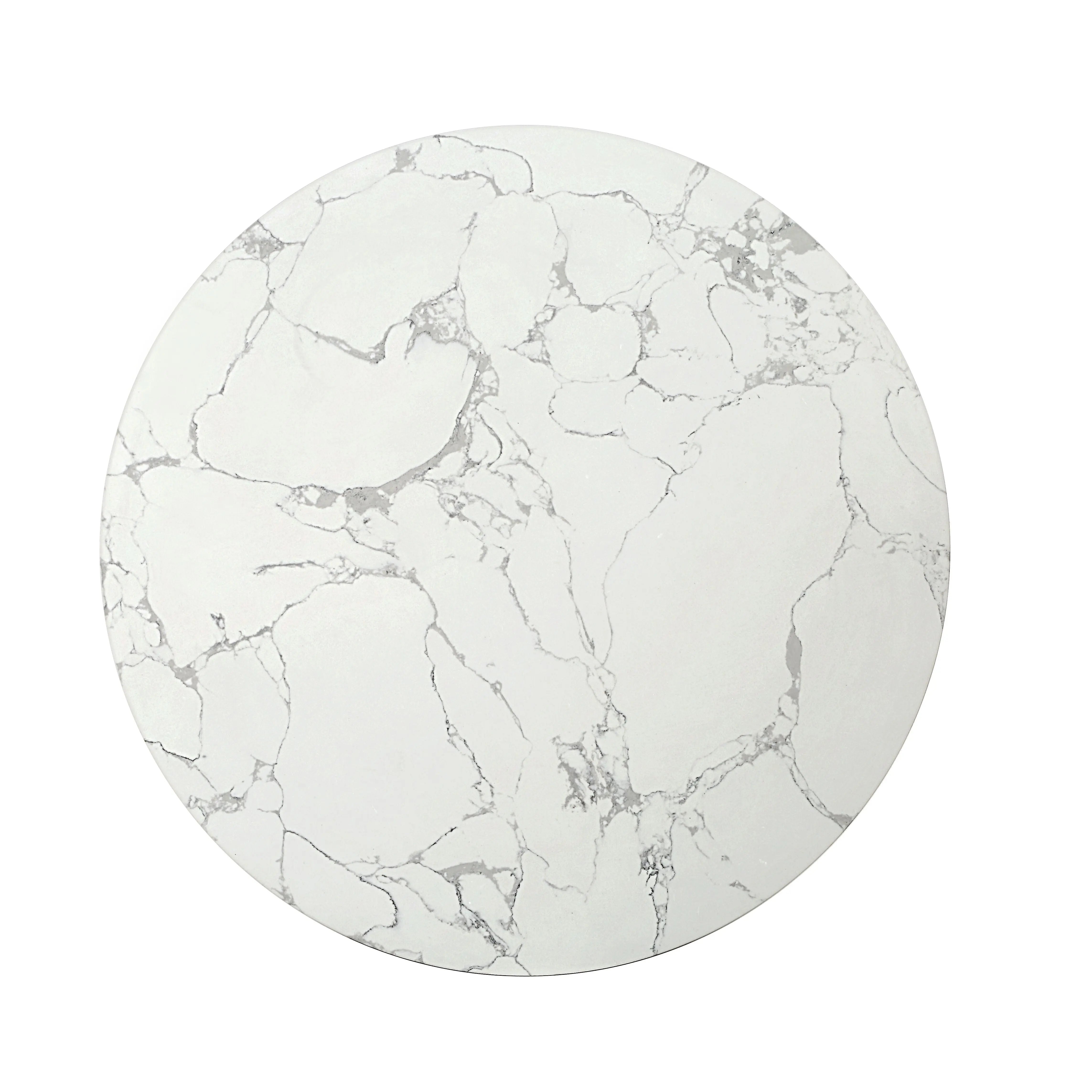 35" White Espresso and Gold Faux Marble Solid Wood and Steel Round Drum Coffee Table Homeroots Living Room