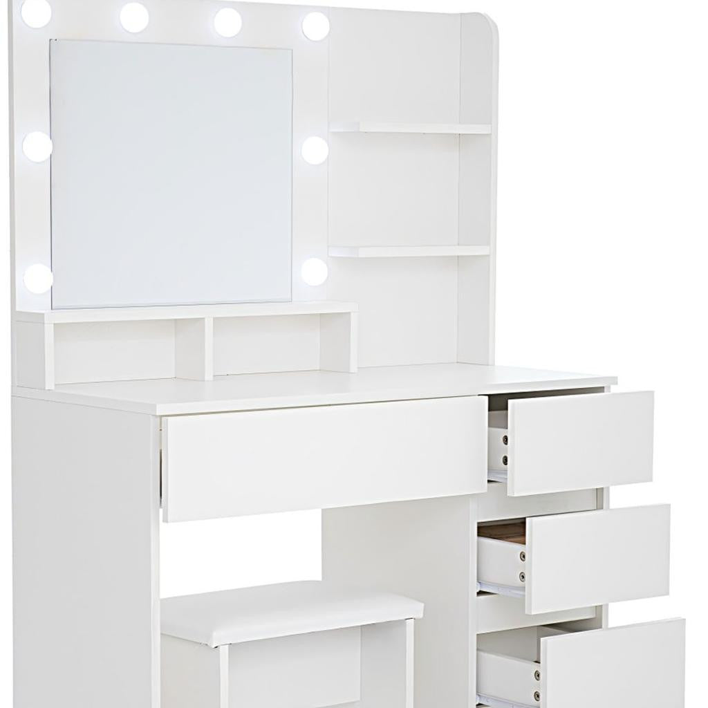 35" White Wood Five Drawer Vanity Table - GreatEagleInc