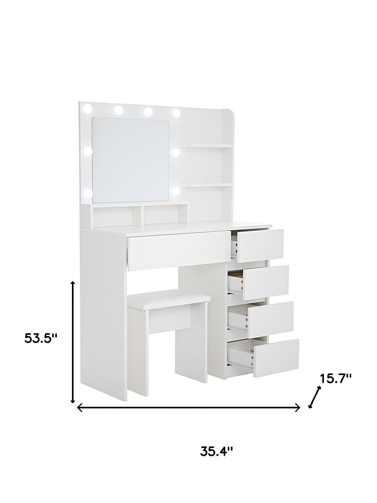 35" White Wood Five Drawer Vanity Table - GreatEagleInc