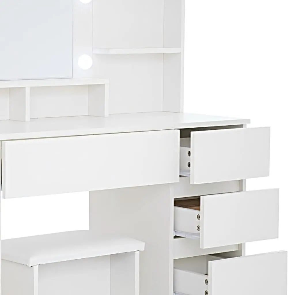 35" White Wood Five Drawer Vanity Table - GreatEagleInc