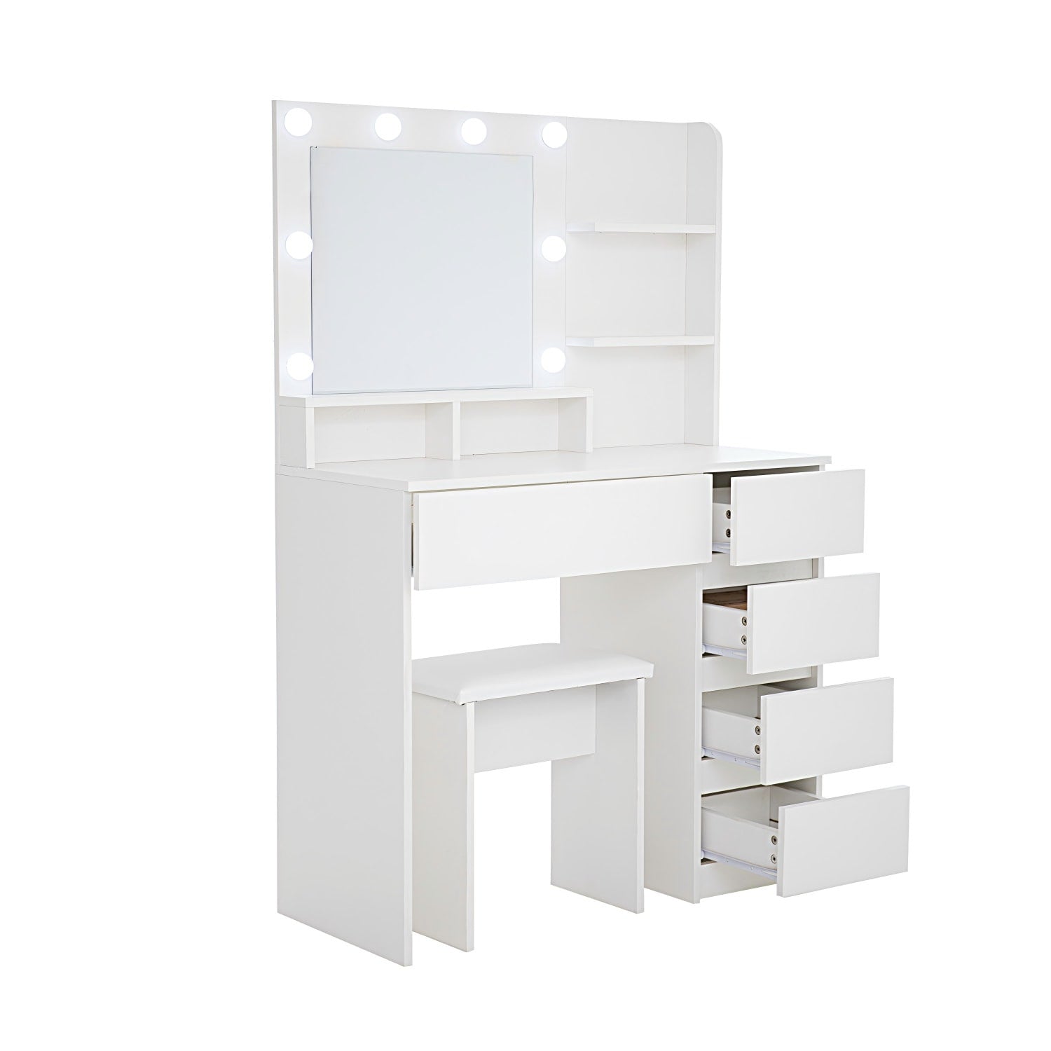 35" White Wood Five Drawer Vanity Table - GreatEagleInc
