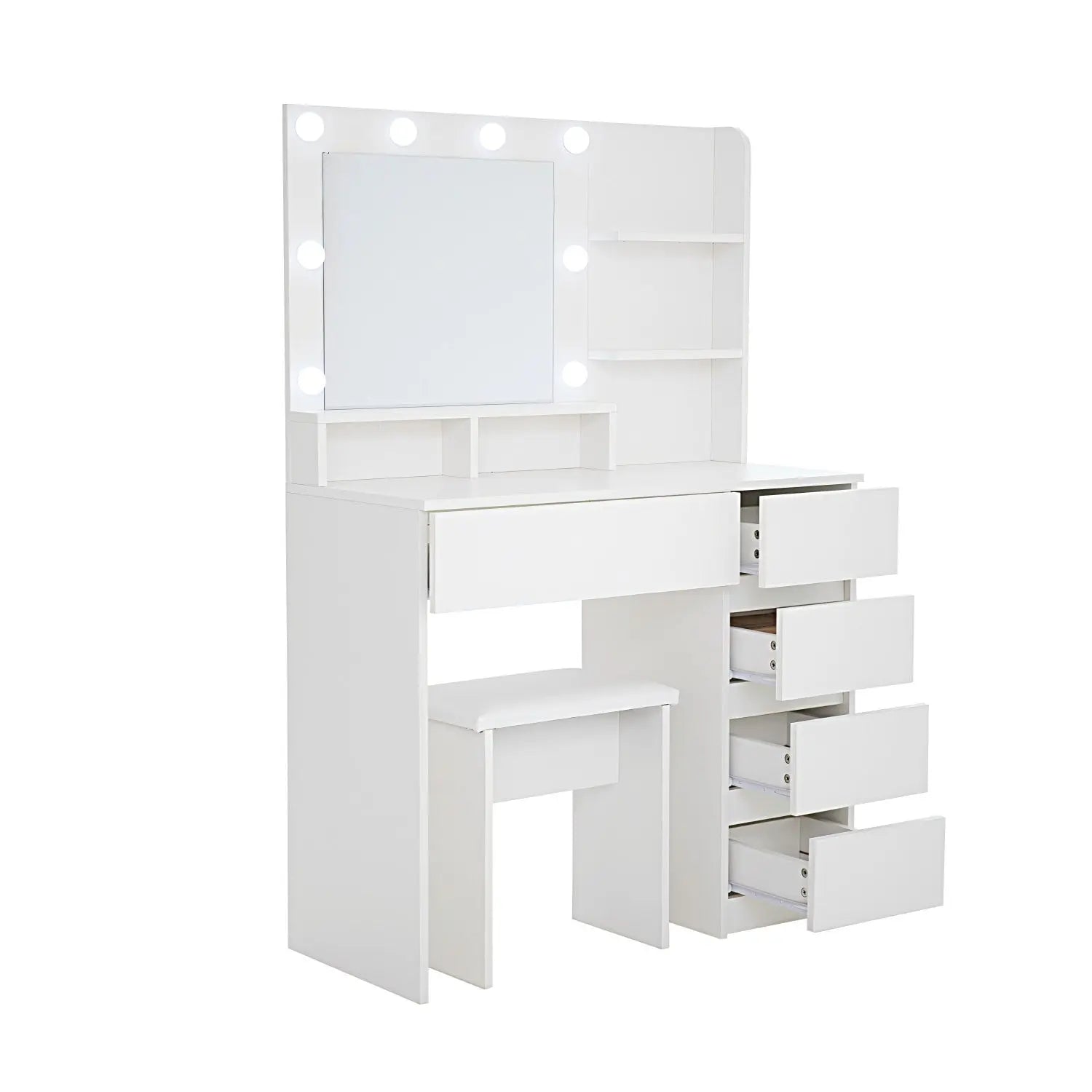 35" White Wood Five Drawer Vanity Table - GreatEagleInc