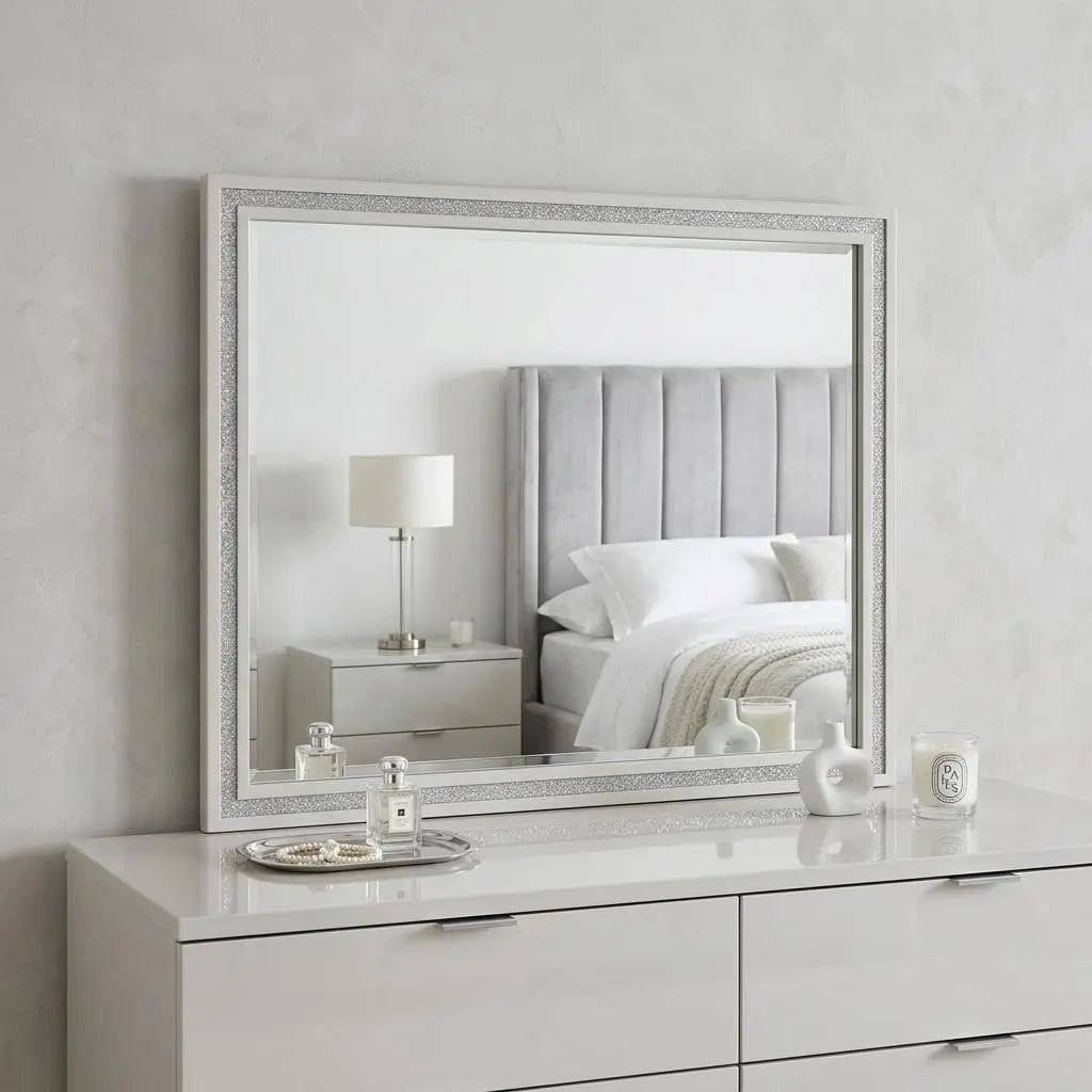 35" White Wood Framed Mounted Dresser Mirror Homeroots Bed & Bath