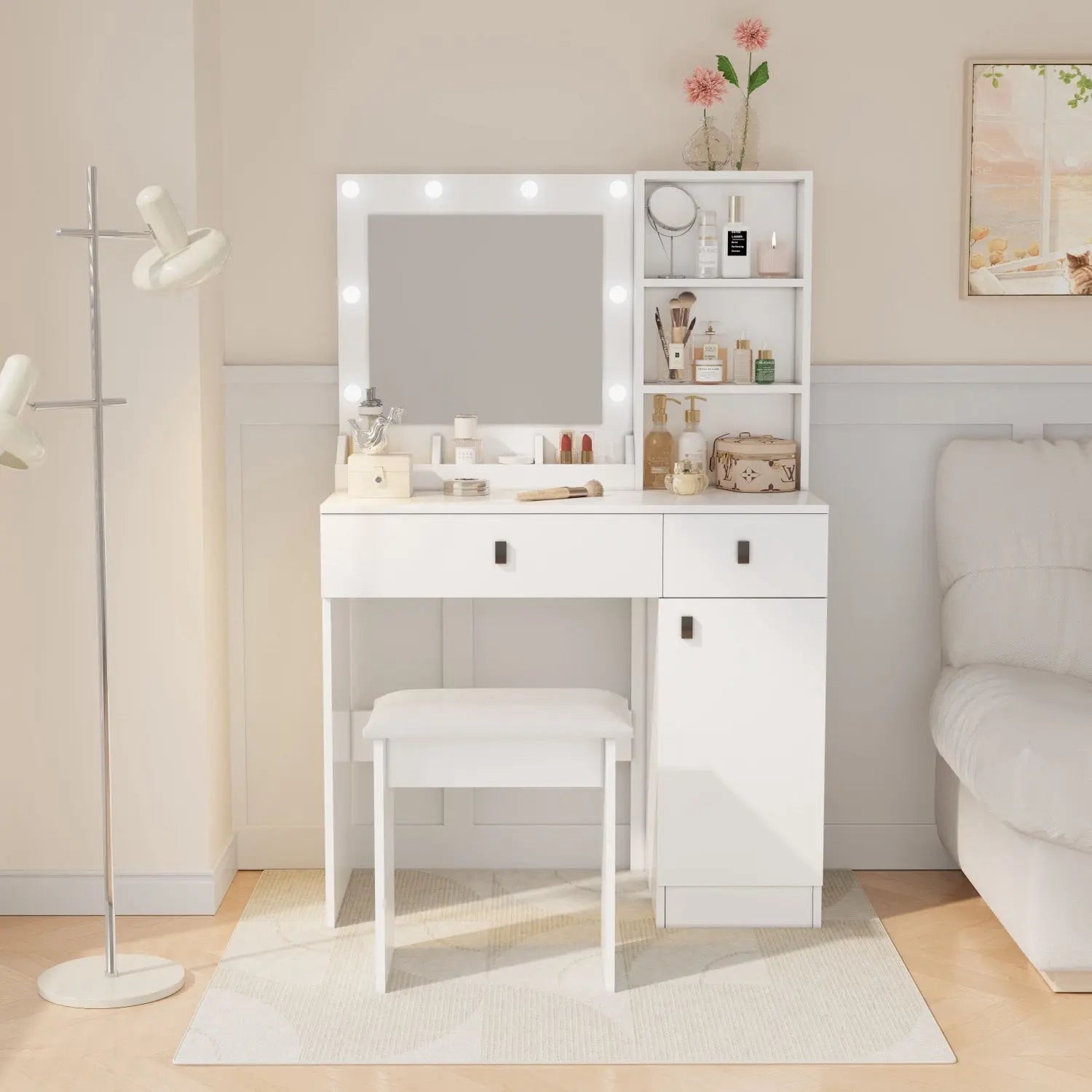 35" White Wood Lighted Two Drawer Dresser - GreatEagleInc