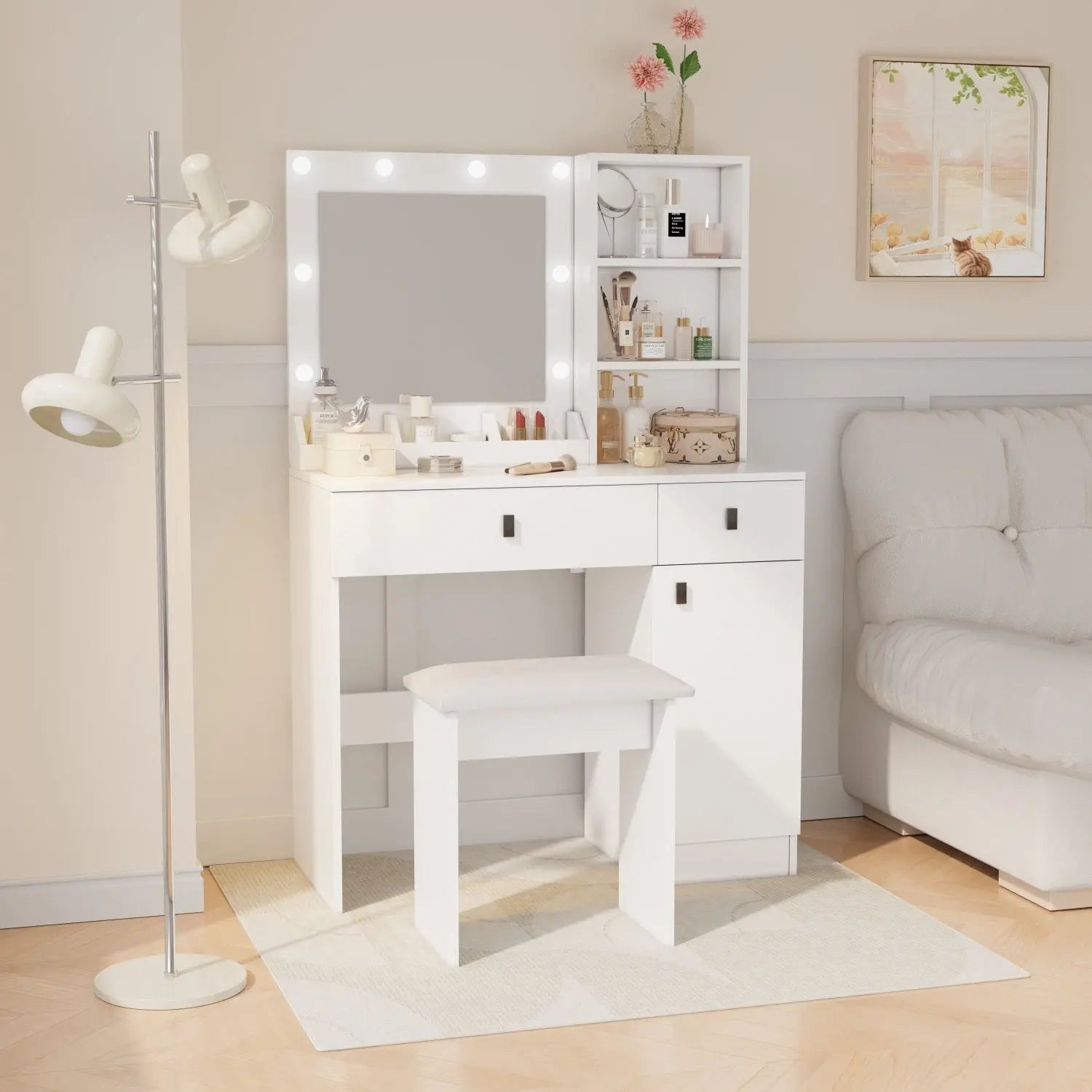 35" White Wood Lighted Two Drawer Dresser - GreatEagleInc
