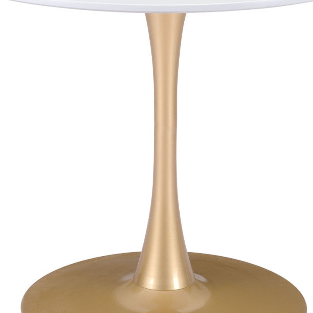 35" White And Gold Rounded Steel Pedestal Base Dining Table - GreatEagleInc
