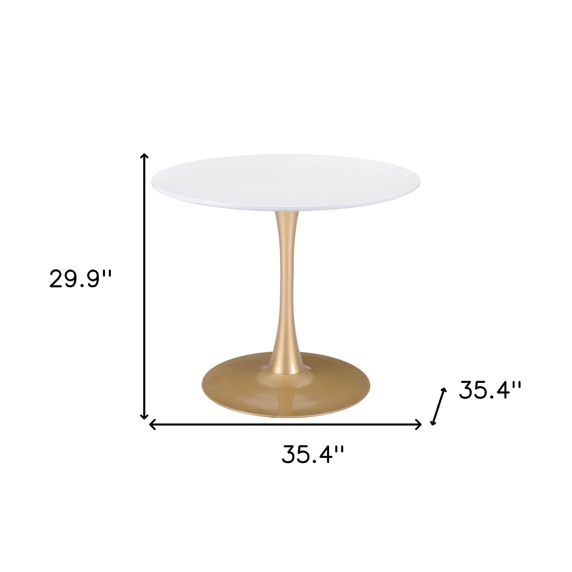 35" White And Gold Rounded Steel Pedestal Base Dining Table - GreatEagleInc