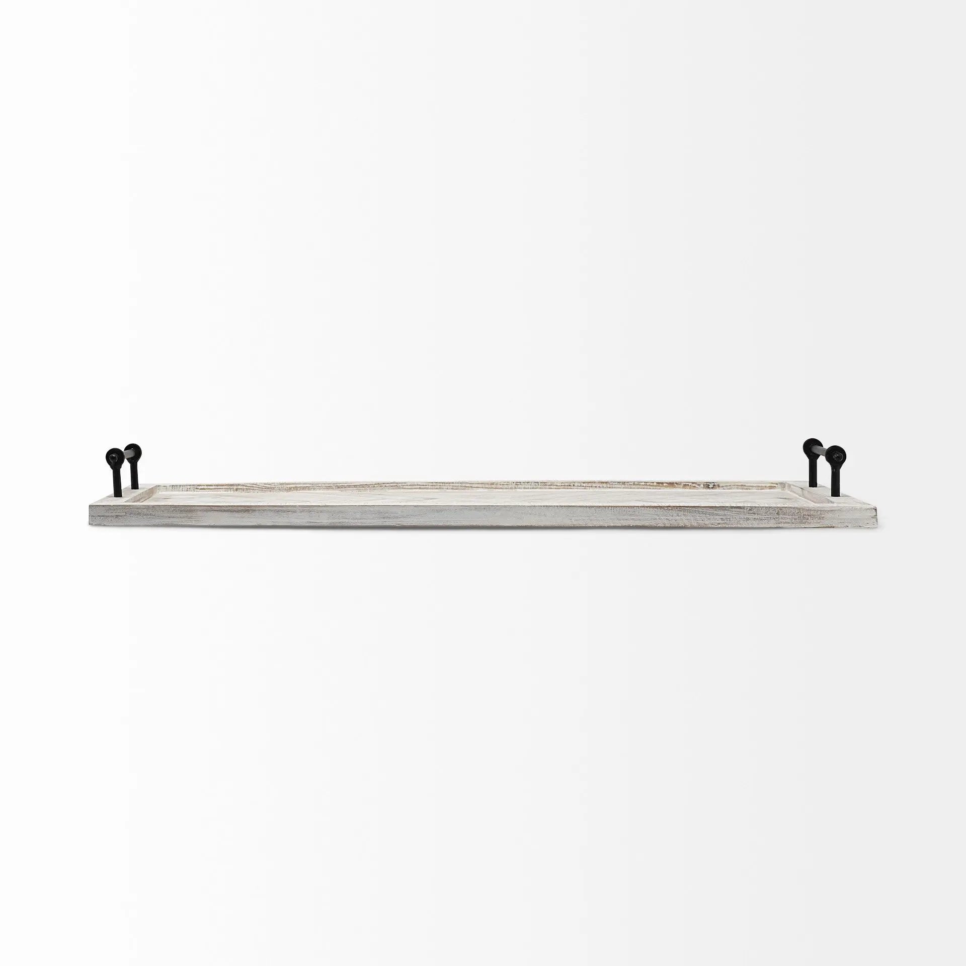 35" White and Natural Wood Indoor Outdoor Tray With Handles Homeroots Kitchen & Dining