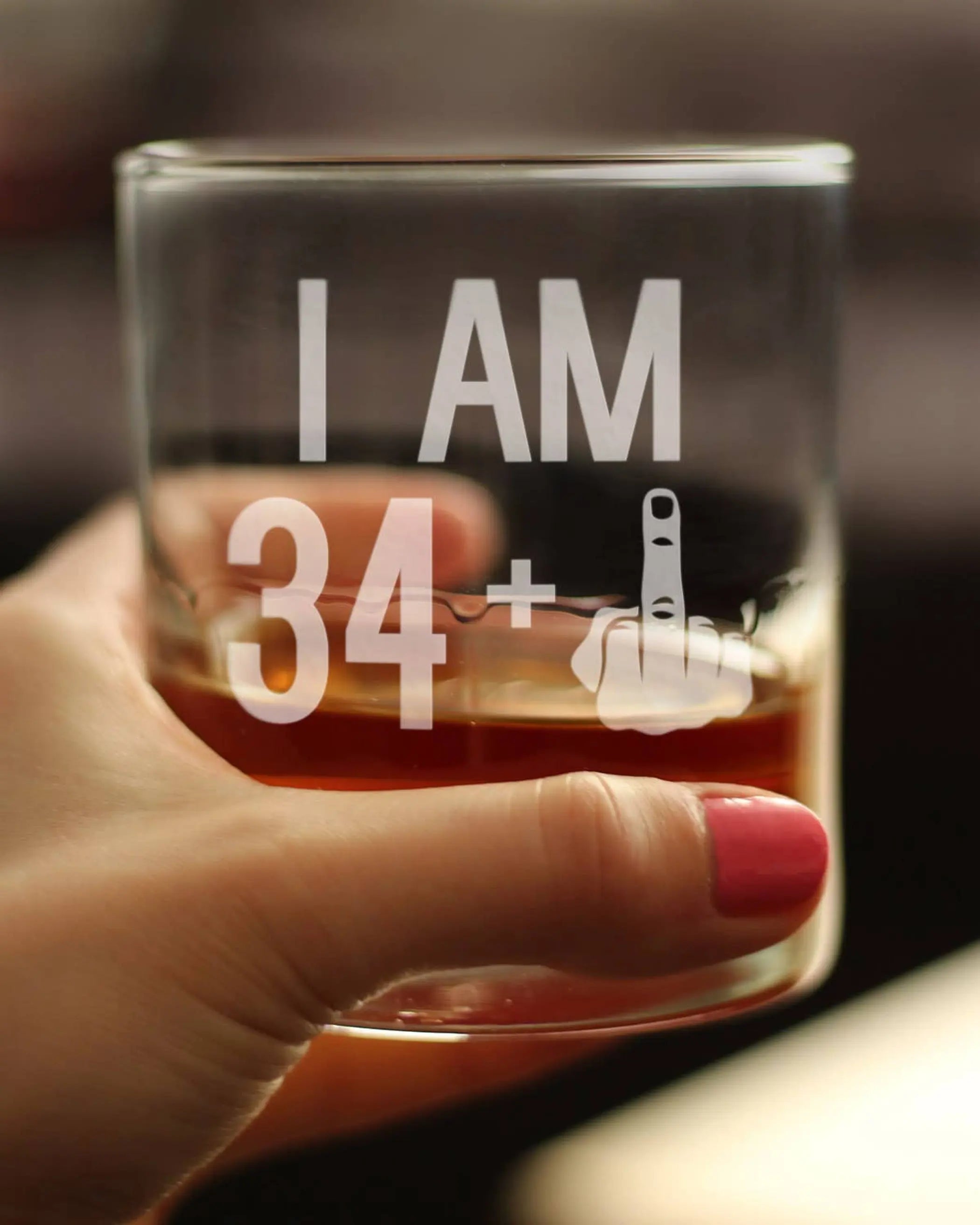 35th Birthday Gifts - 34 Middle Finger Whiskey Rocks Glass Bevvee