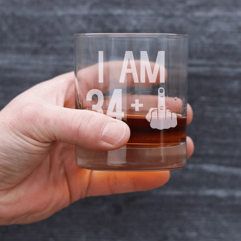 35th Birthday Gifts - 34 Middle Finger Whiskey Rocks Glass Bevvee