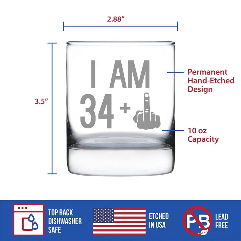 35th Birthday Gifts - 34 Middle Finger Whiskey Rocks Glass Bevvee