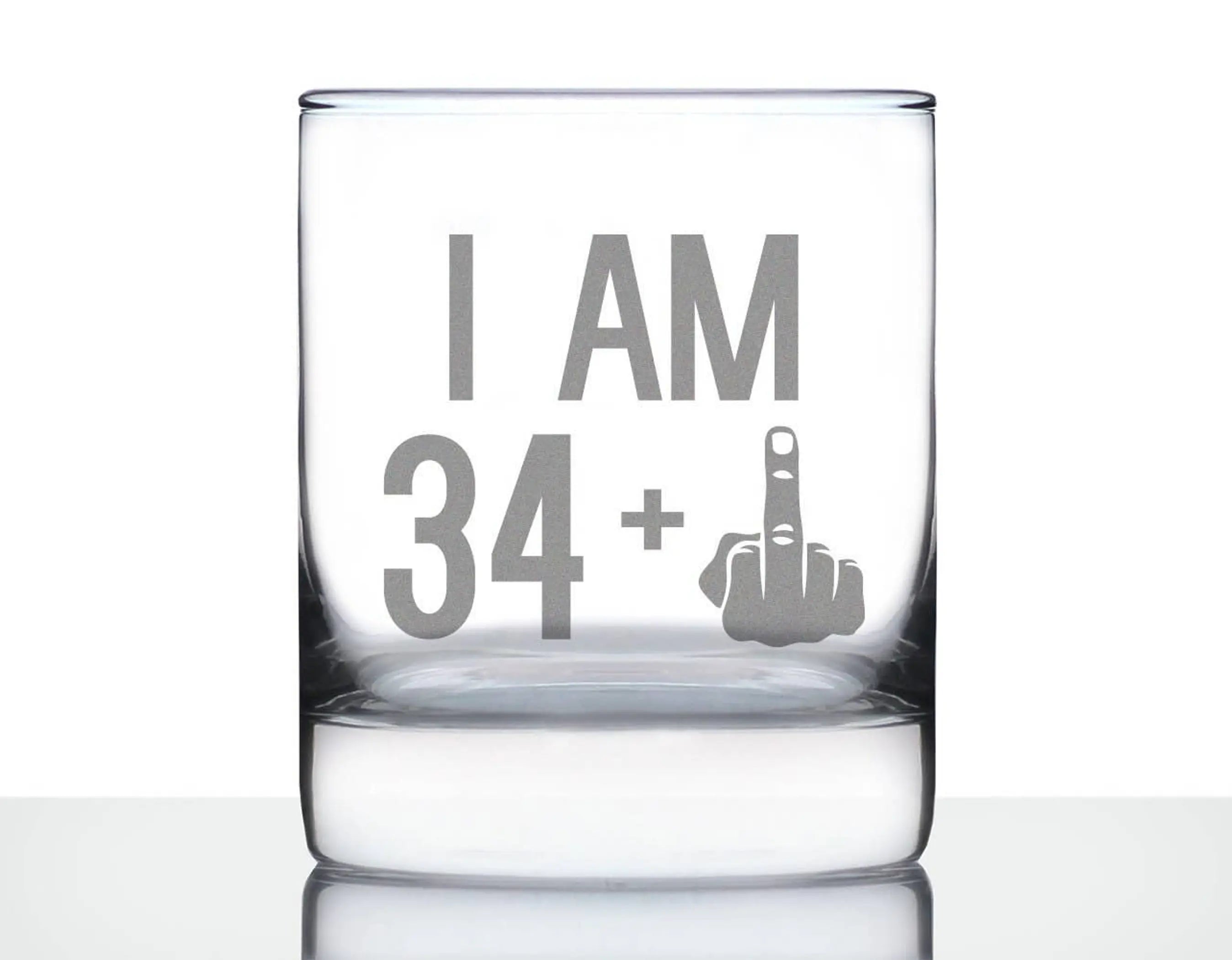 35th Birthday Gifts - 34 Middle Finger Whiskey Rocks Glass Bevvee