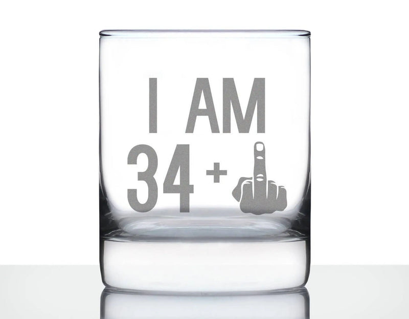 35th Birthday Gifts - 34 Middle Finger Whiskey Rocks Glass Bevvee