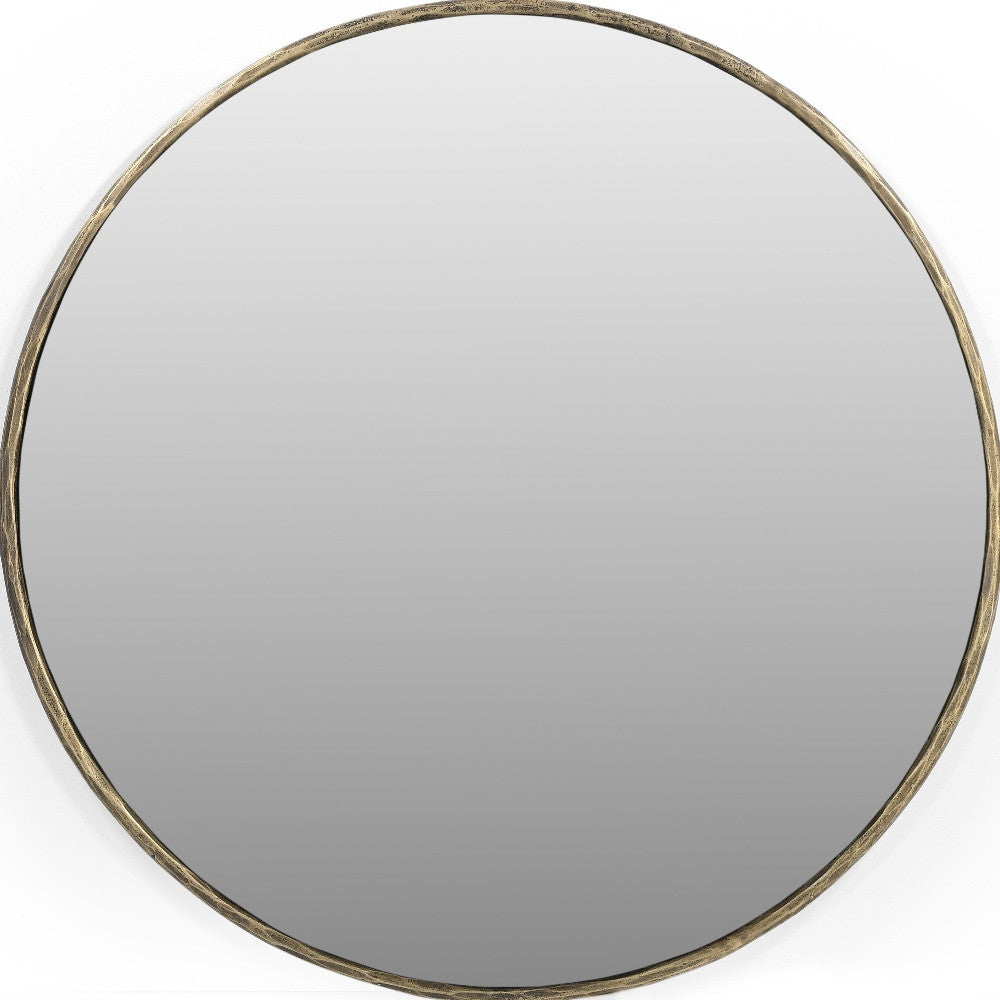 36" Antiqued Brass Iron Round Framed Accent Mirror Homeroots Bed & Bath