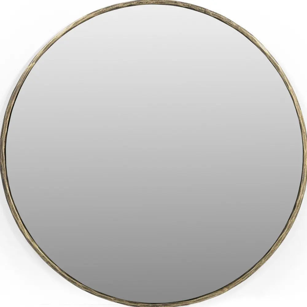 36" Antiqued Brass Iron Round Framed Accent Mirror Homeroots Bed & Bath