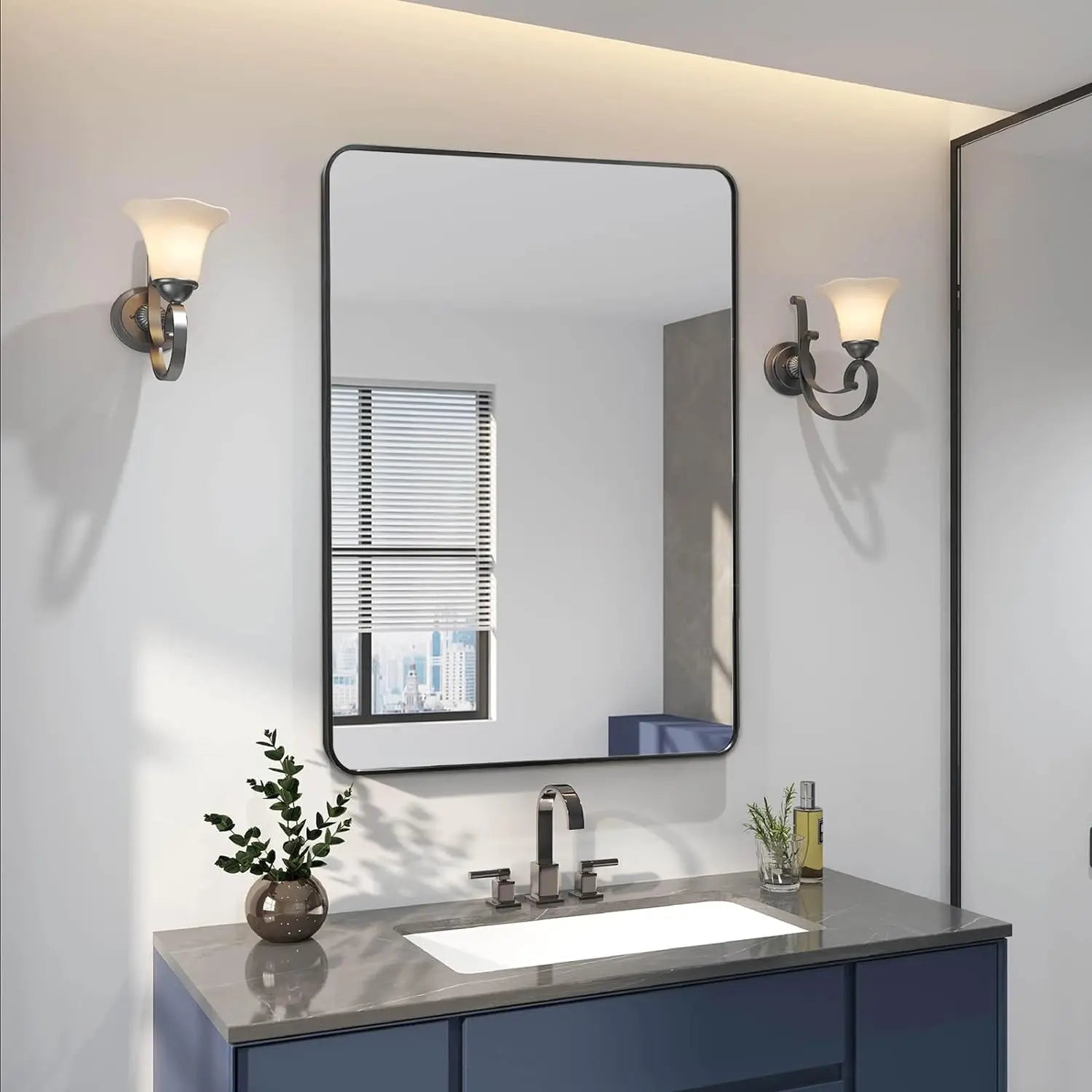36" Black Aluminum Framed Accent Mirror Homeroots Bed & Bath