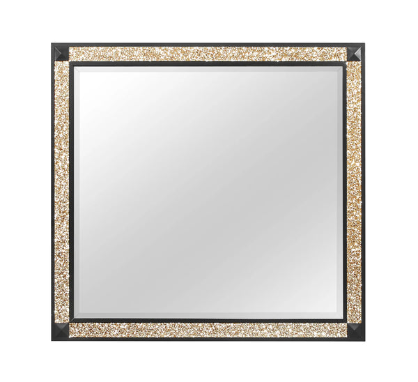 36" Black And Gold Faux Crystal And Wood Dresser Mount Framed Mirror Homeroots Bed & Bath
