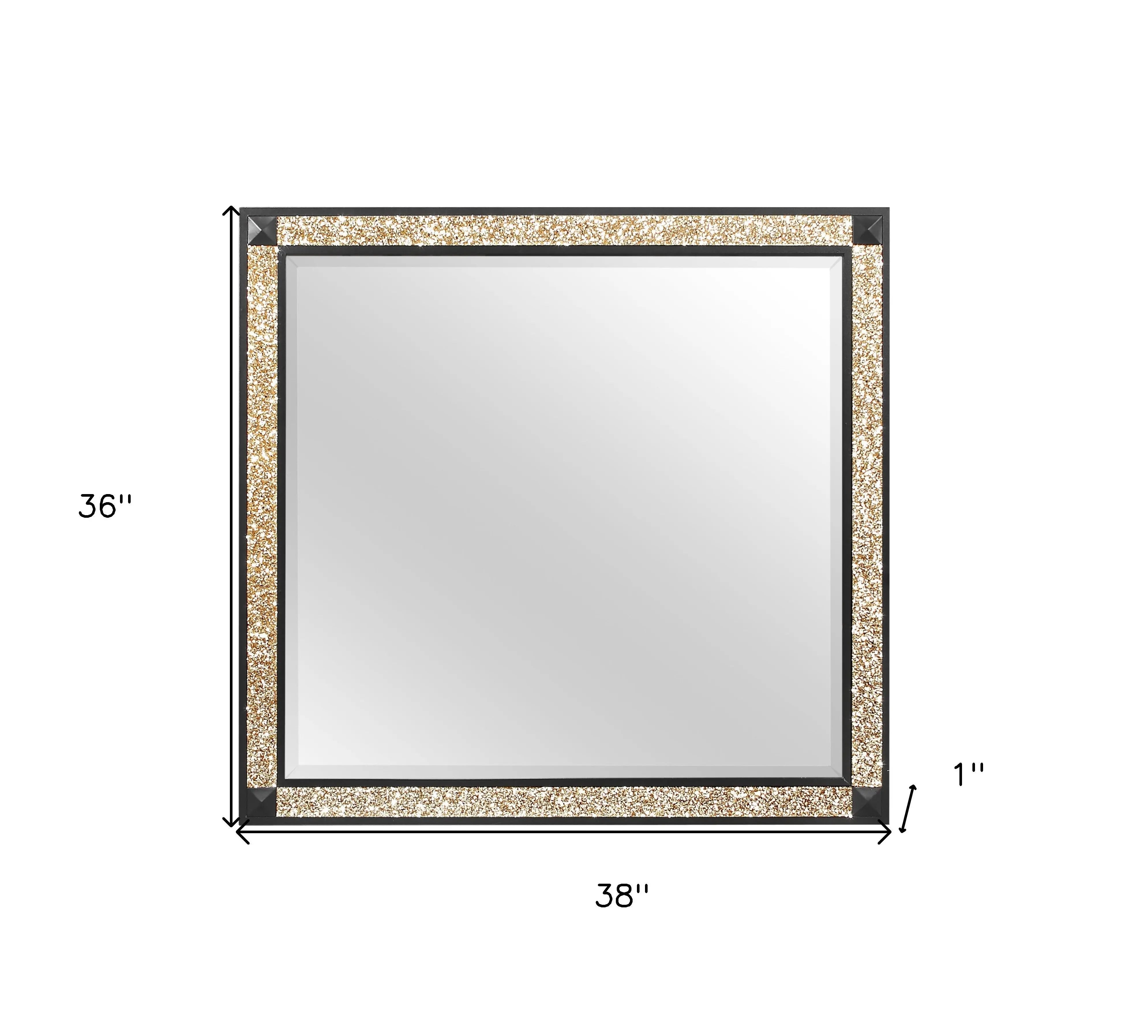 36" Black And Gold Faux Crystal And Wood Dresser Mount Framed Mirror Homeroots Bed & Bath
