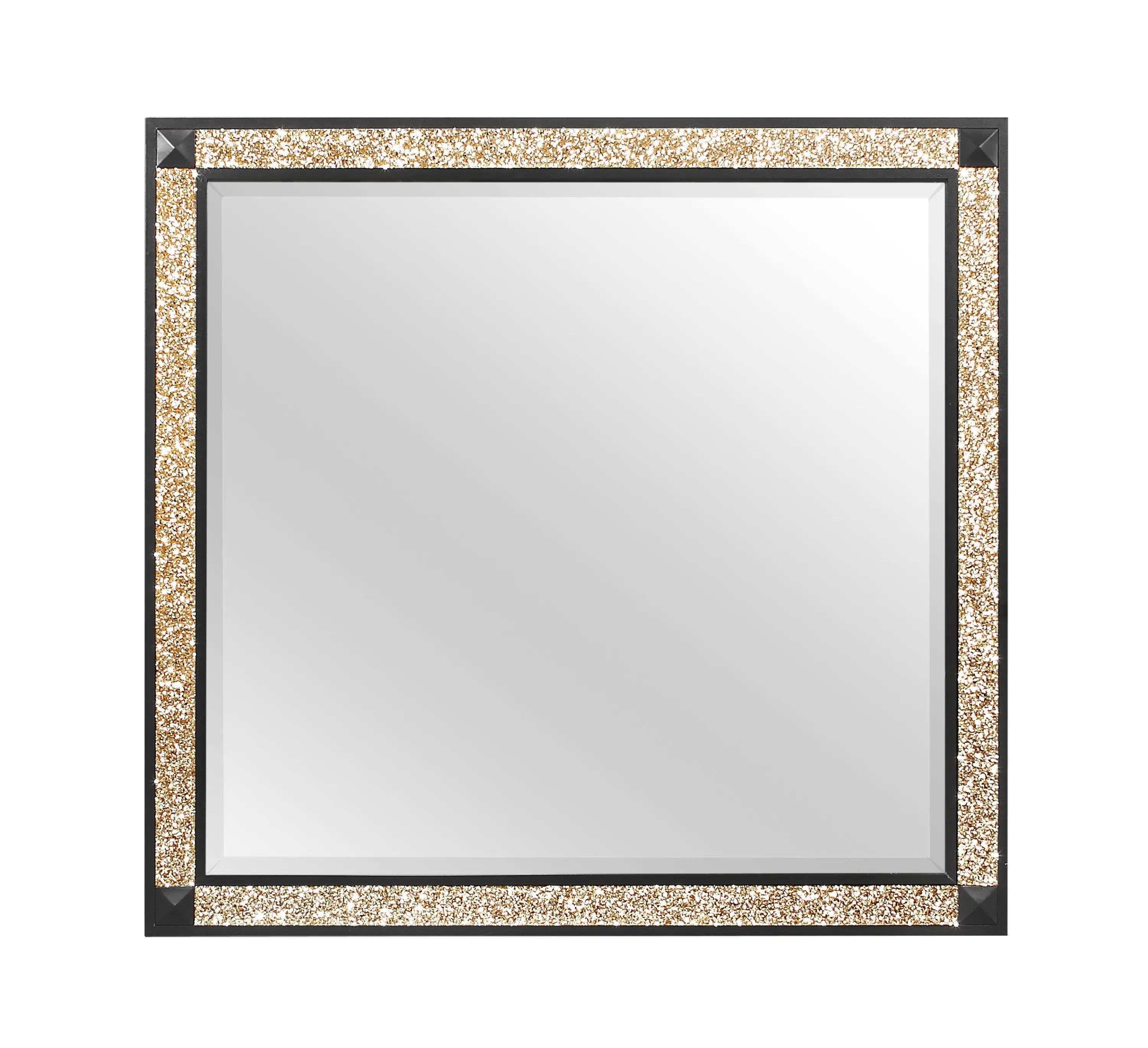36" Black And Gold Faux Crystal And Wood Dresser Mount Framed Mirror Homeroots Bed & Bath