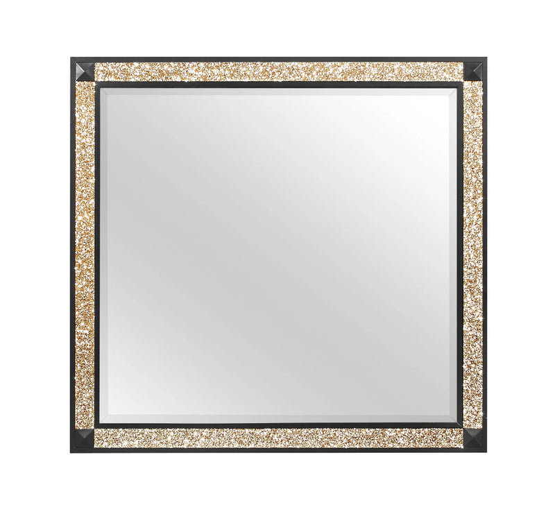 36" Black And Gold Faux Crystal And Wood Dresser Mount Framed Mirror Homeroots Bed & Bath