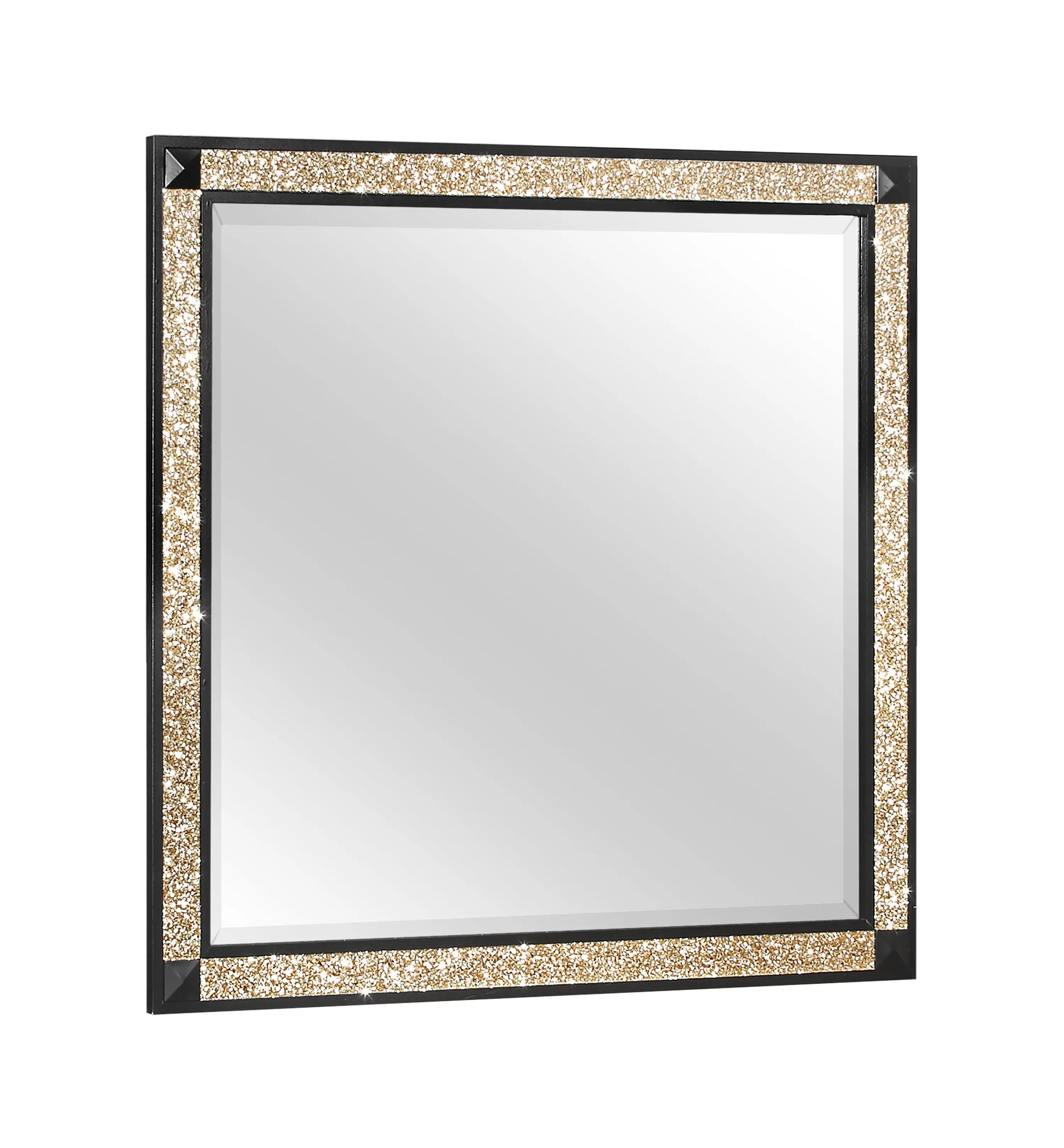 36" Black And Gold Faux Crystal And Wood Dresser Mount Framed Mirror Homeroots Bed & Bath