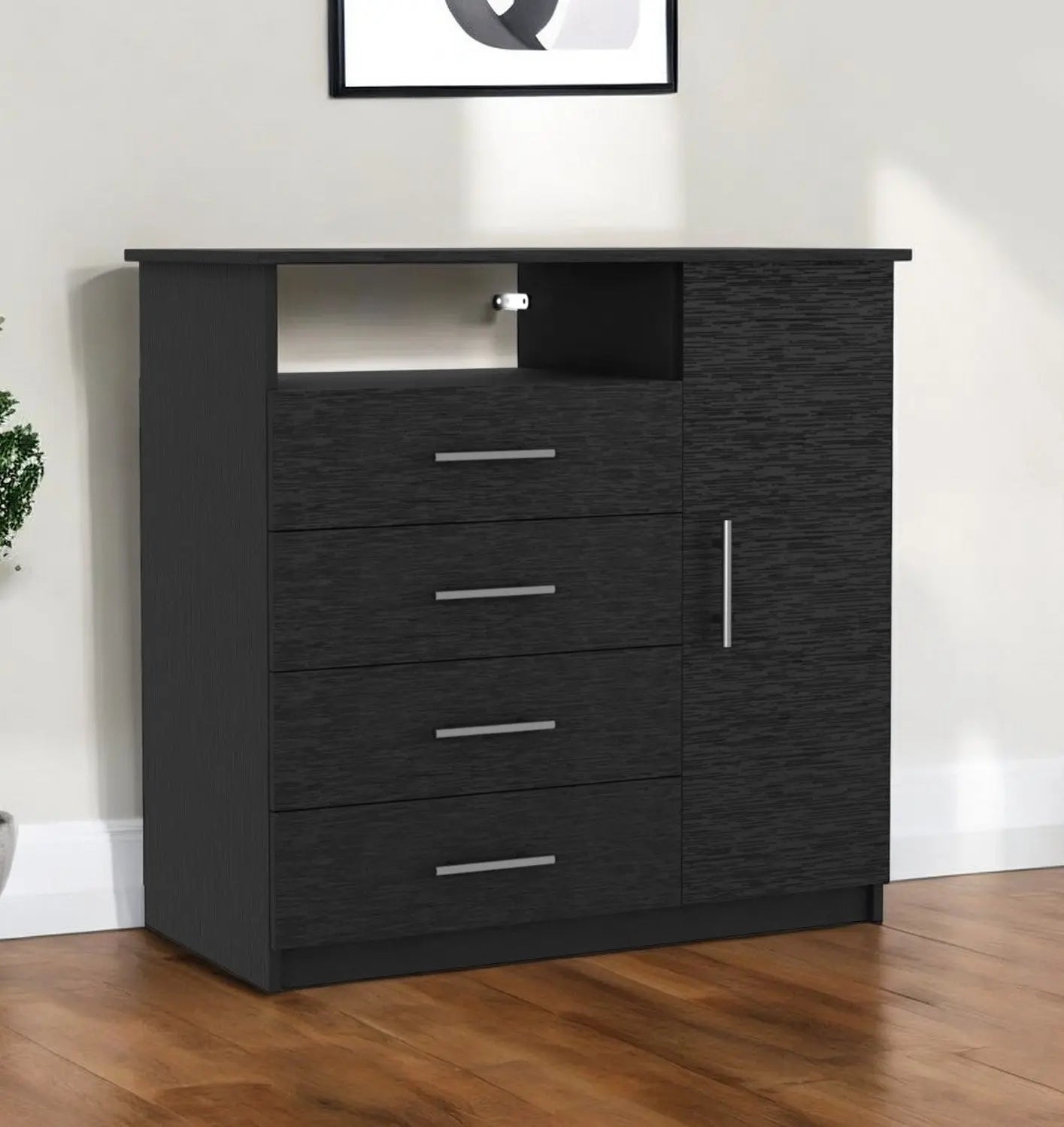 36" Black Four Drawer Combo Dresser Homeroots Bed & Bath
