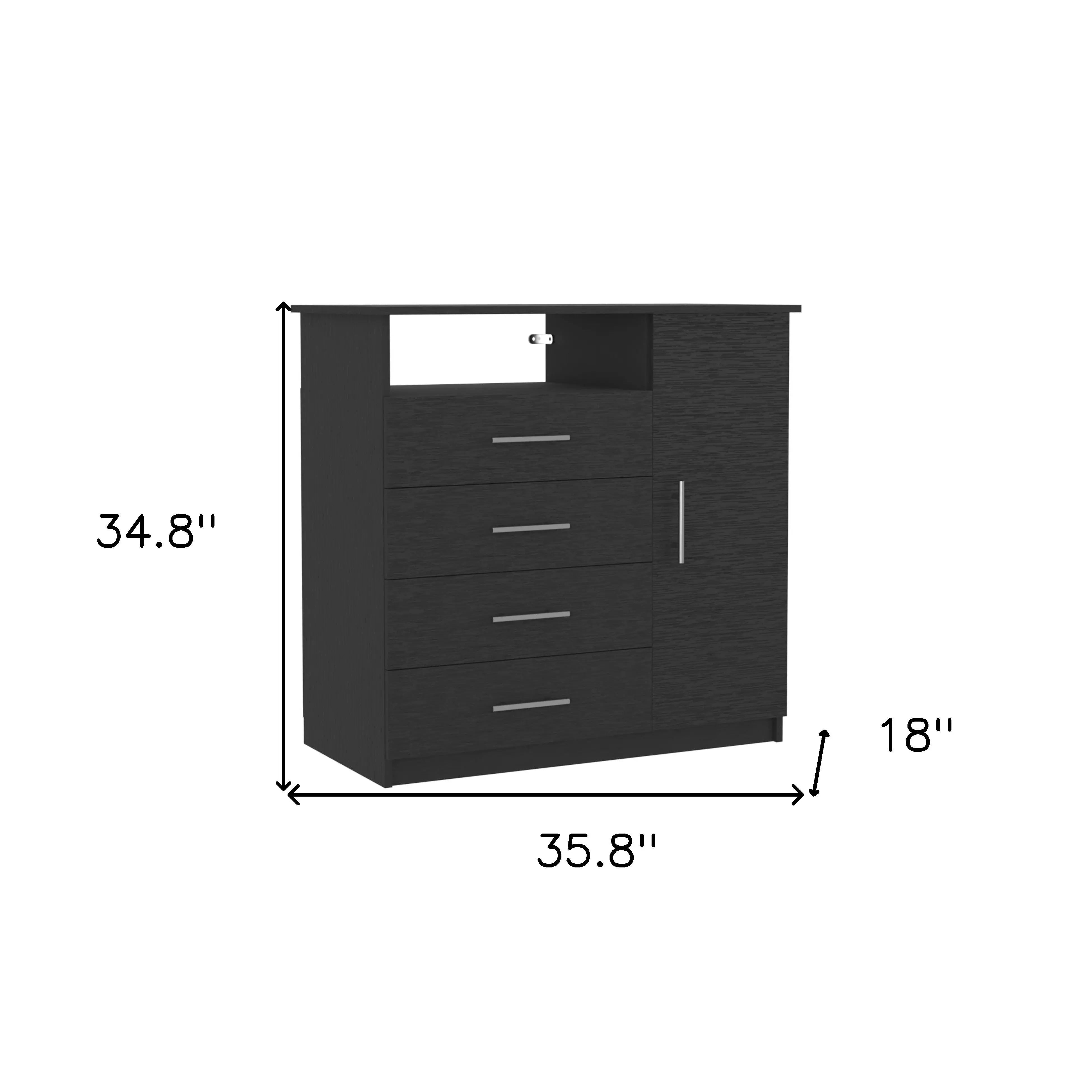 36" Black Four Drawer Combo Dresser Homeroots Bed & Bath