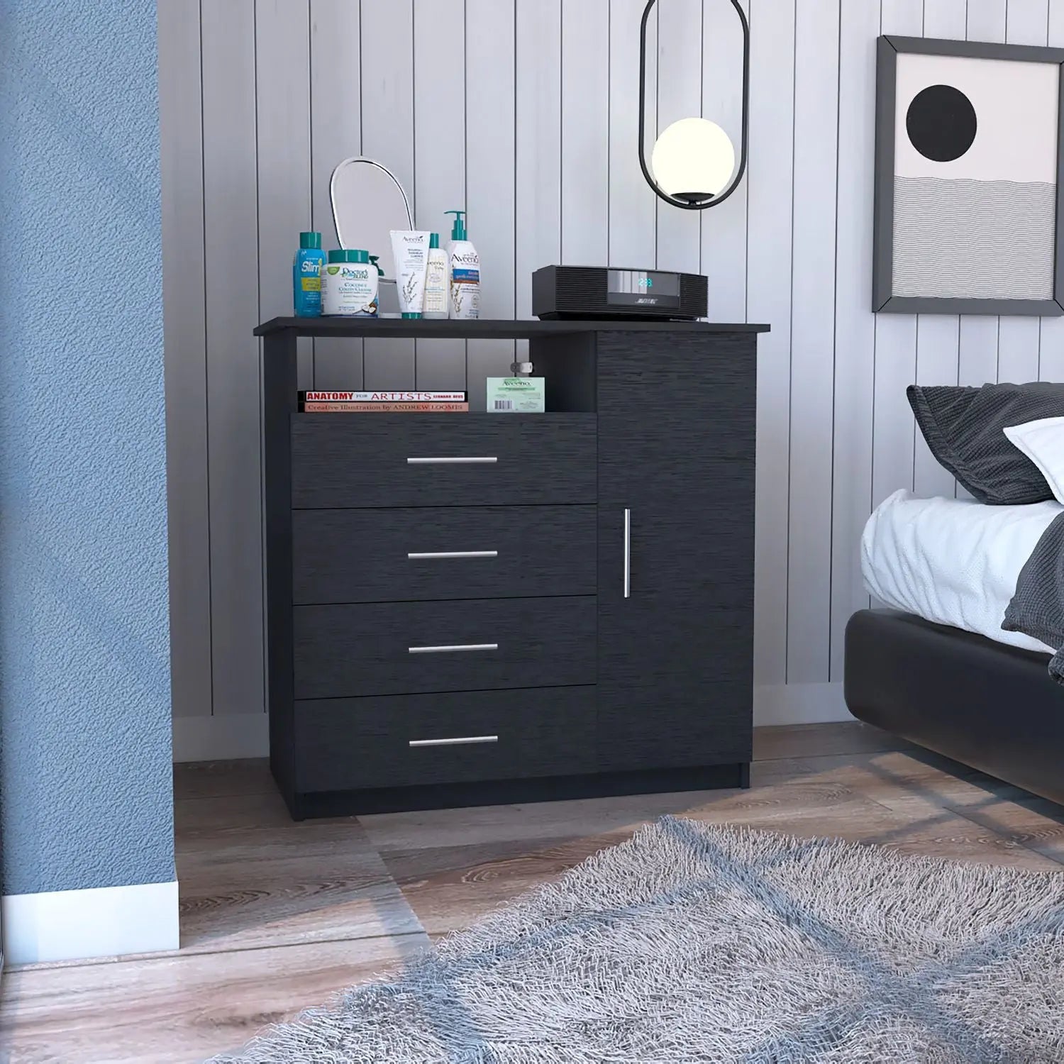 36" Black Four Drawer Combo Dresser Homeroots Bed & Bath