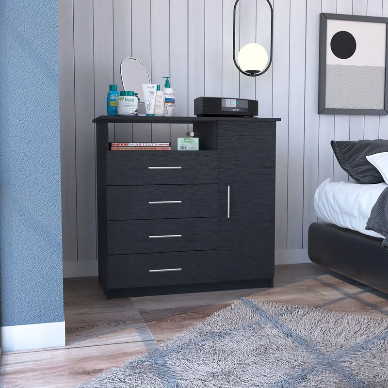 36" Black Four Drawer Combo Dresser Homeroots Bed & Bath