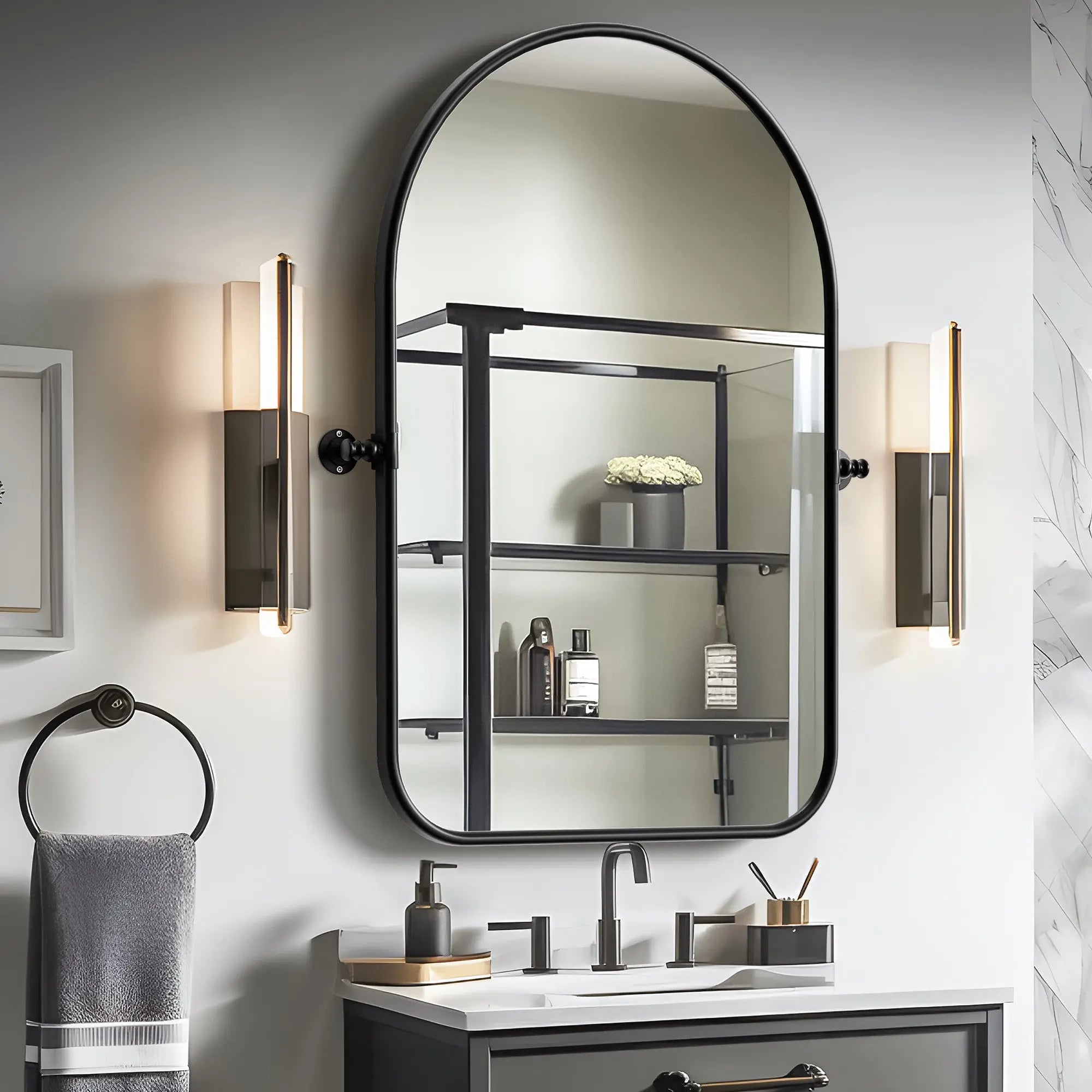 36" Black Metal Arch Framed Accent Mirror Homeroots Bed & Bath