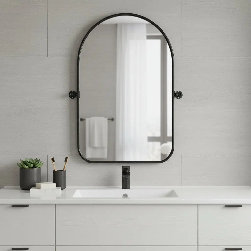 36" Black Metal Arch Framed Accent Mirror Homeroots Bed & Bath