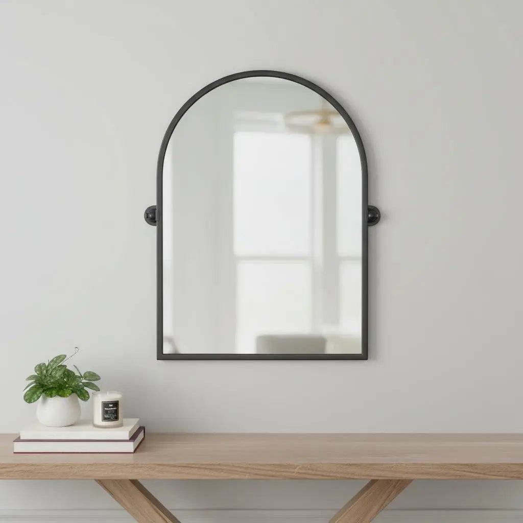 36" Black Metal Arch Tilting Framed Accent Mirror Homeroots Bed & Bath