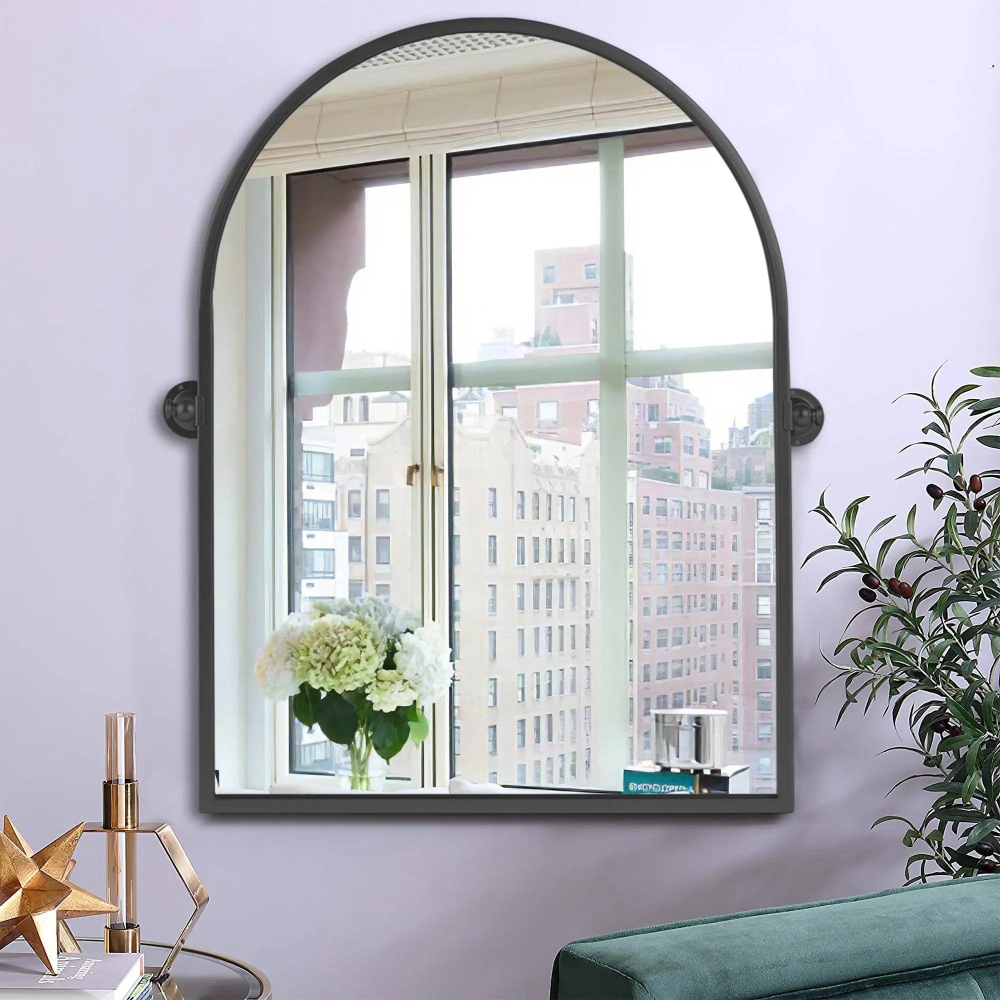 36" Black Metal Arch Tilting Framed Accent Mirror Homeroots Bed & Bath