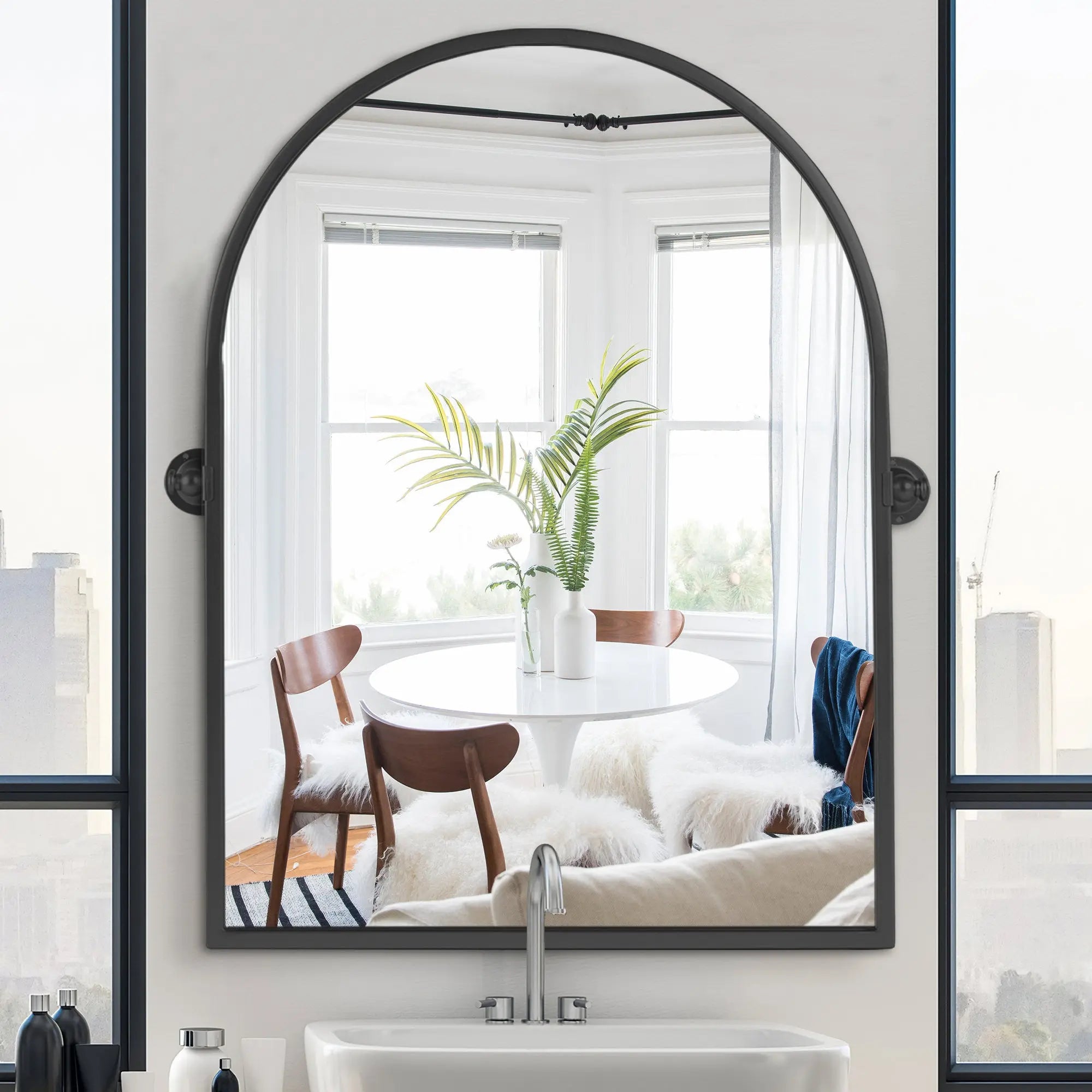 36" Black Metal Arch Tilting Framed Accent Mirror Homeroots Bed & Bath