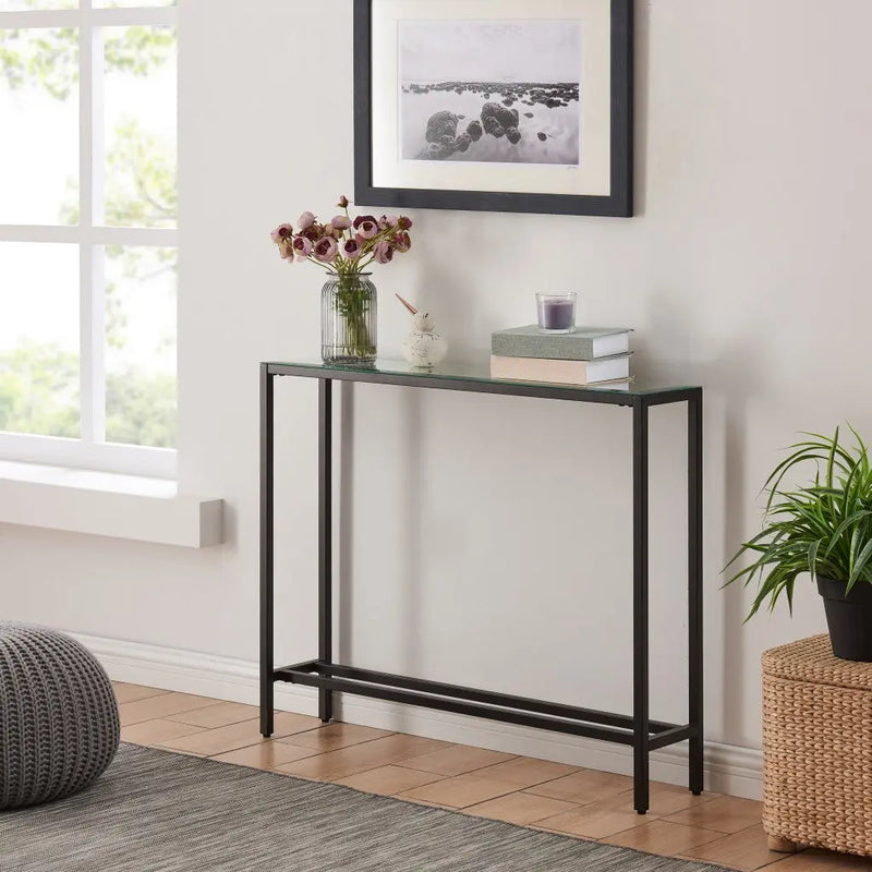 36" Black Mirrored Glass Console Table Homeroots Living Room