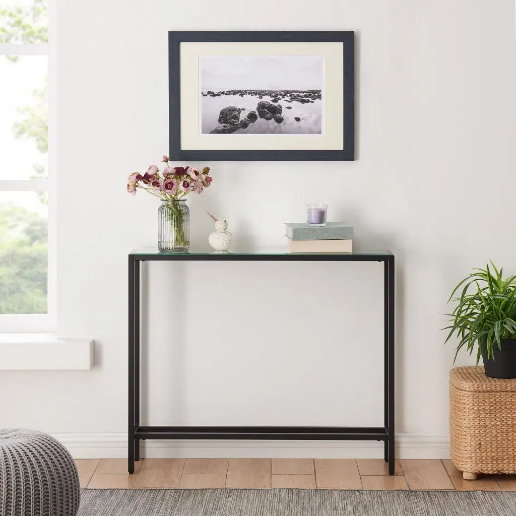 36" Black Mirrored Glass Console Table Homeroots Living Room