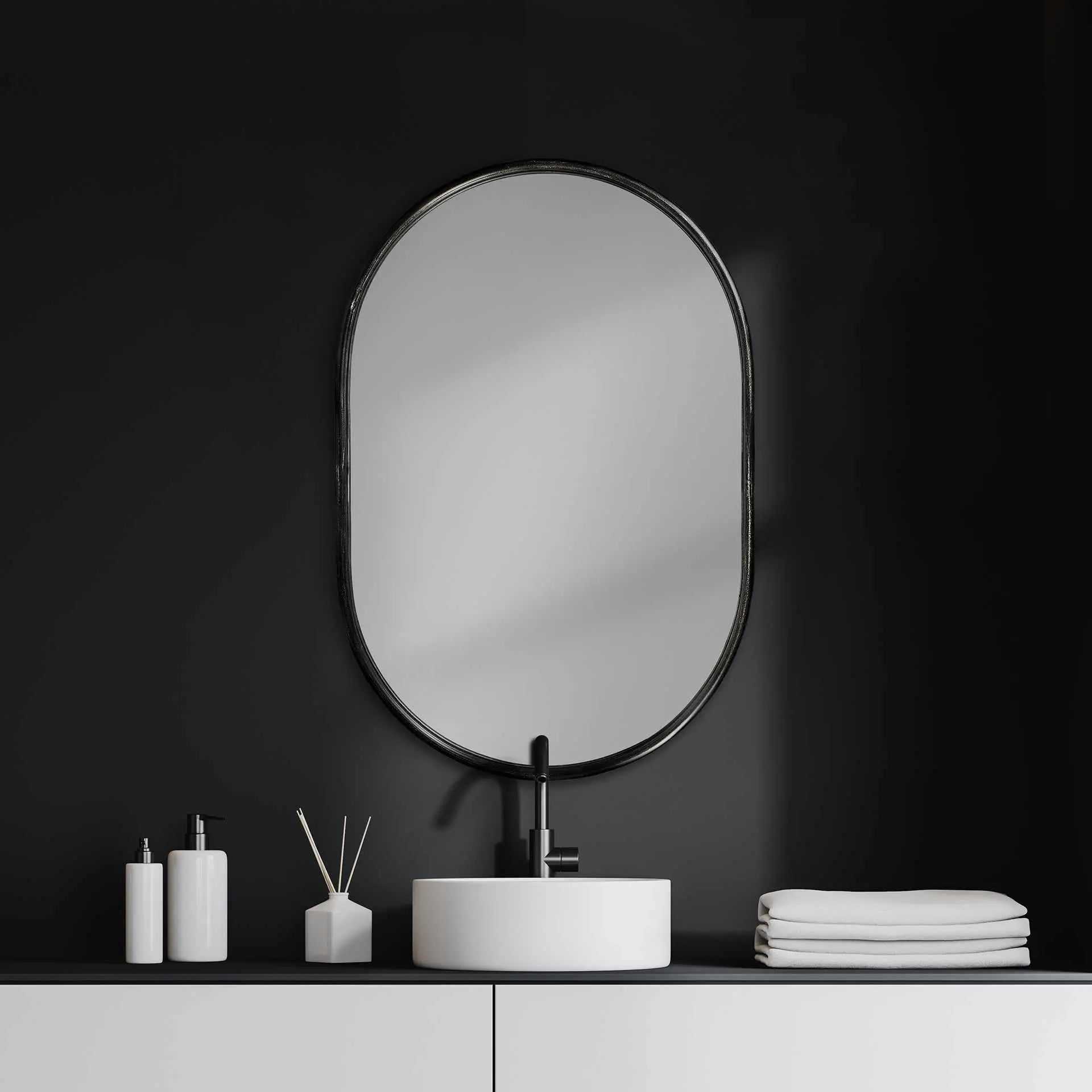 36" Black Oval Metal Framed Accent Mirror Homeroots Bed & Bath