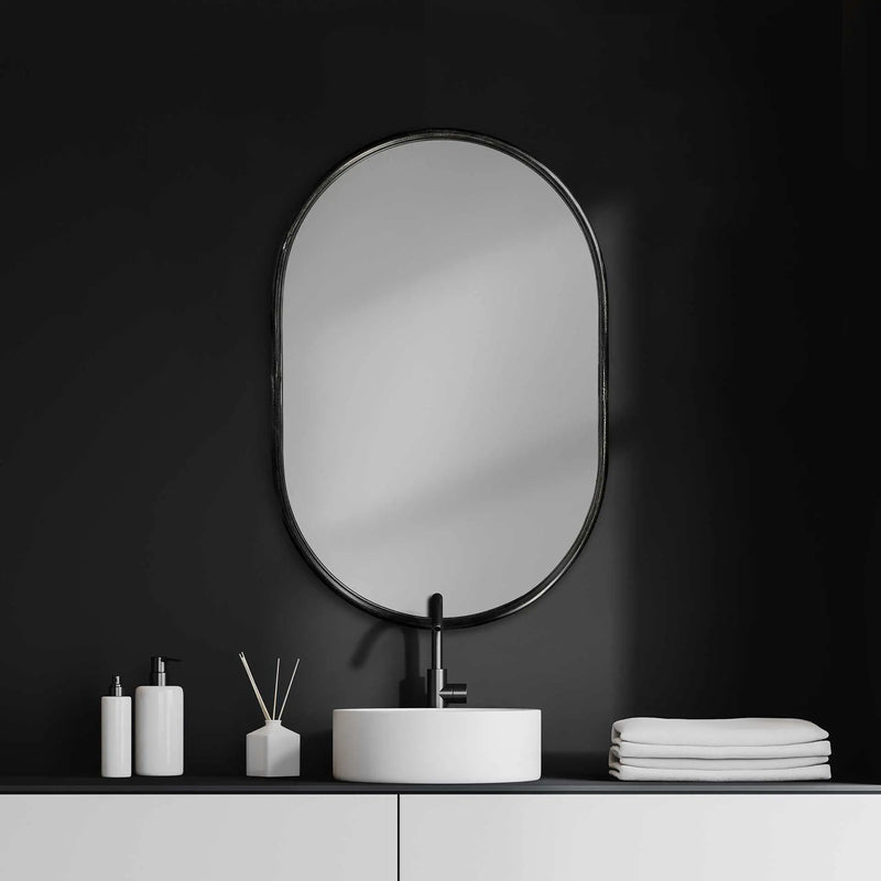 36" Black Oval Metal Framed Accent Mirror Homeroots Bed & Bath